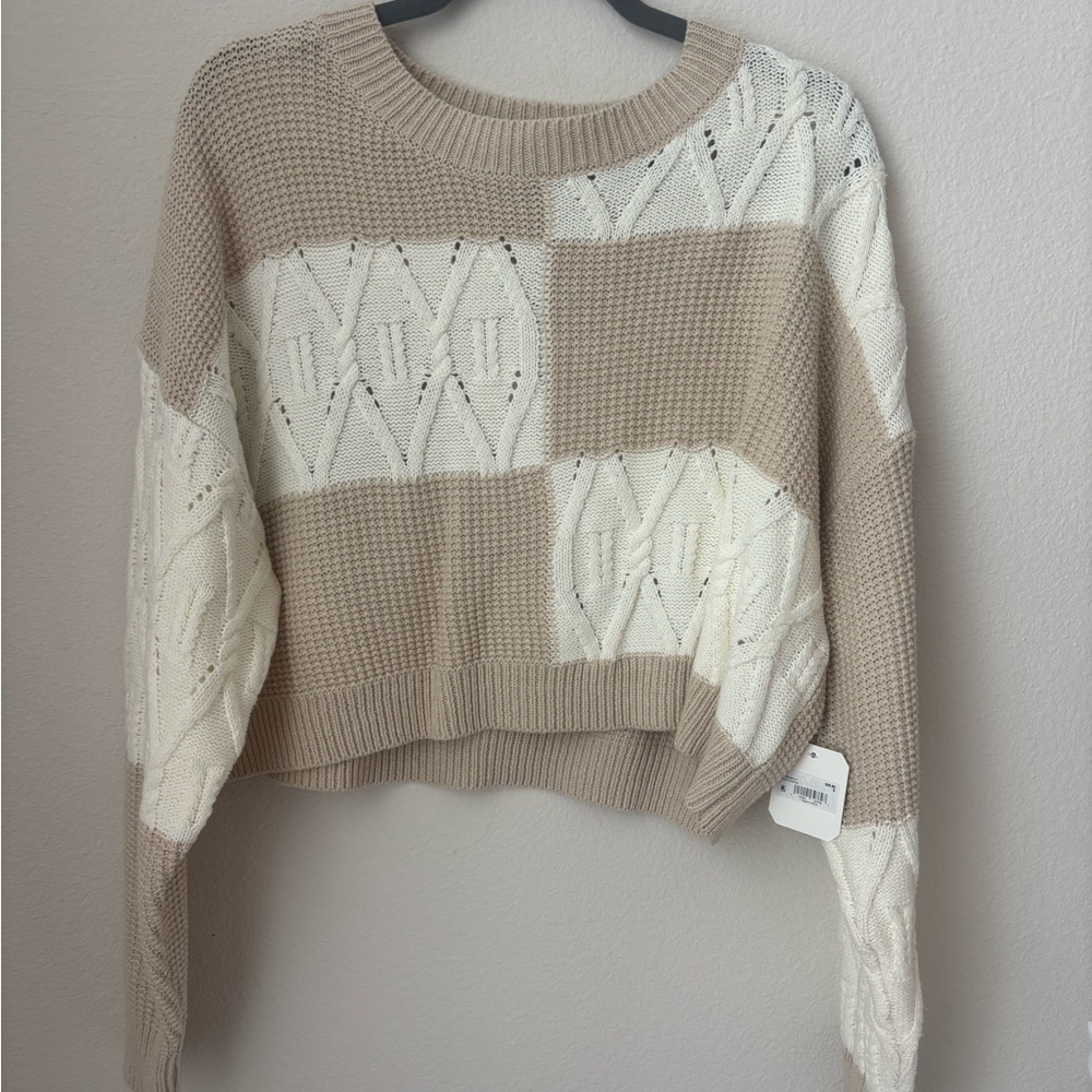 Altar'd State Tan and Cream Crew Neck Sweater
